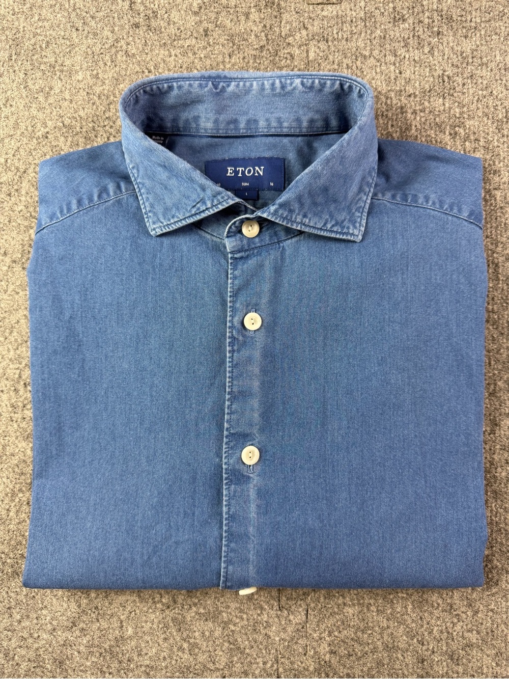 Eton Slim Mens 100% Cotton Long Sleeve Chambray Button Up Shirt Size 41-16 Blue